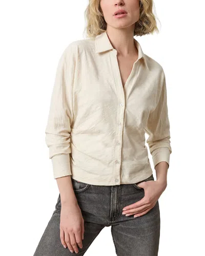 Lilla P Side Pleat Button Down Shirt In Neutral