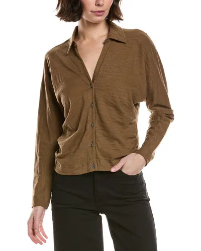 Lilla P Side Pleat Button Down Shirt In Brown
