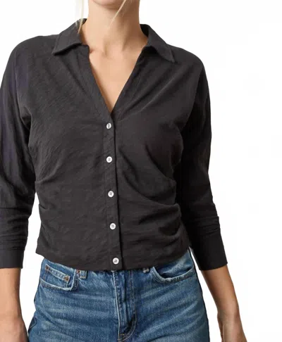 Lilla P Side Pleat Button Down Shirt In Black