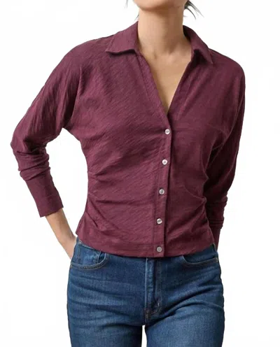 Lilla P Side Pleat Button Down Shirt In Merlot In Purple