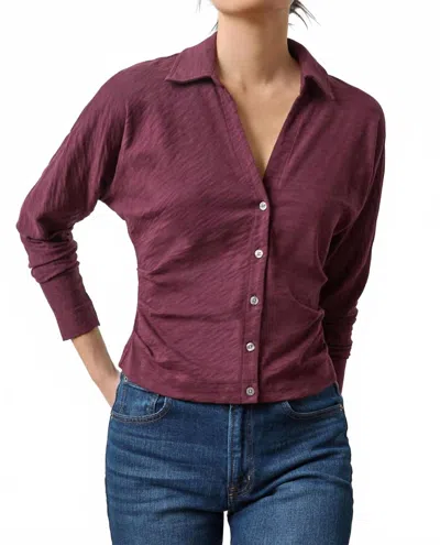 Lilla P Side Pleat Button Down Top In Merlot In Red