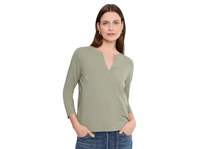 Lilla P Side Slit Split Neck Top In Green