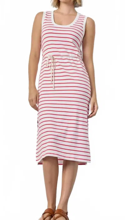 Lilla P Side Slit Tank Dress In Geranium Stripe In Multi