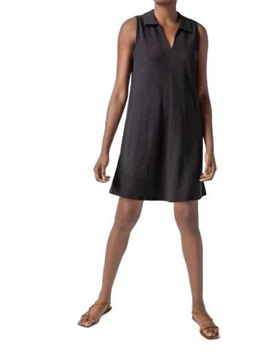 Lilla P Sleeveless Collared Dress In Black In Blue