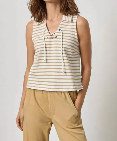 Lilla P Sleeveless Collared Top In Burlap Stripe In Neutral