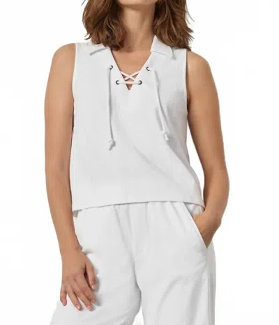 Lilla P Sleeveless Collared Top In White