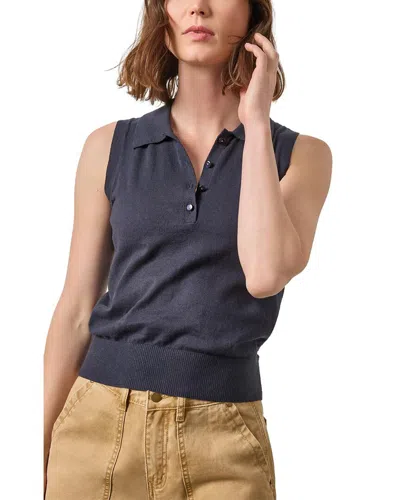 Lilla P Sleeveless Linen-blend Polo Sweater In Navy