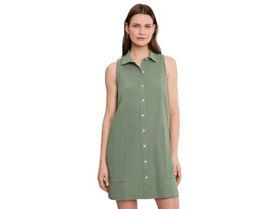 Lilla P Sleeveless Pleat Pocket Dress In Green