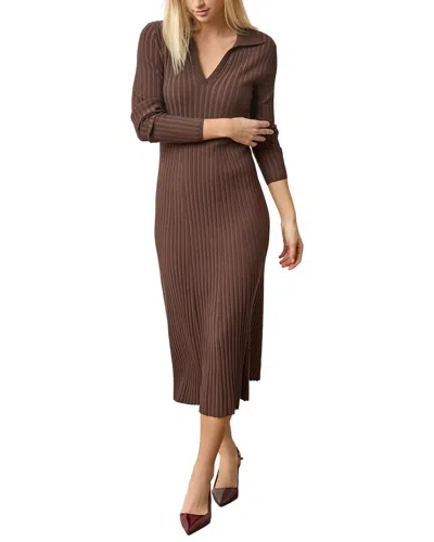 Lilla P Slim Fit Long Sleeve Rib Henley Dress In Brown
