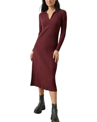 Lilla P Long Sleeve Rib Henley Dress In Dark Cherry In Burgundy