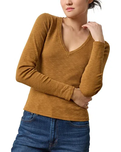 Lilla P Slim Fit Rib Slub Long Sleeve V-neck Shirt In Brown