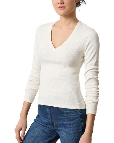Lilla P Slim Fit Rib Slub Long Sleeve V-neck Shirt In White