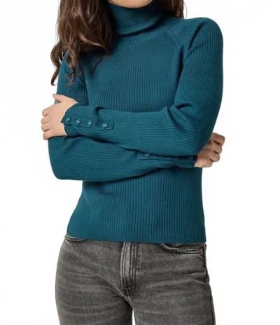Lilla P Slim Rib Turtleneck Sweater In Deep Sea In Blue