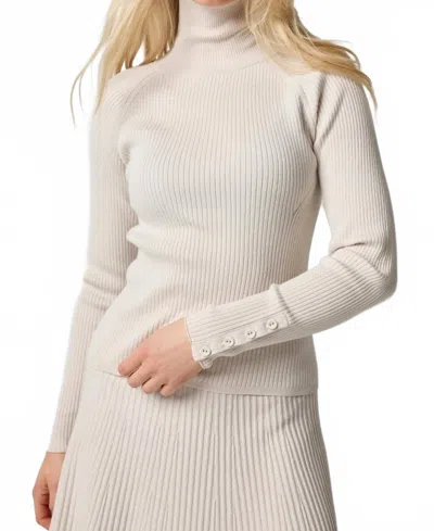 Lilla P Slim Rib Turtleneck Top In Mist In White