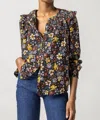 LILLA P SMOCKED CUFF TOP IN BLACK FLORAL