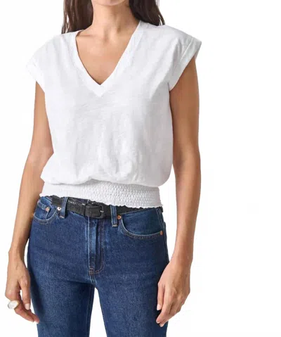 Lilla P Smocked Hem V Neck Top In White
