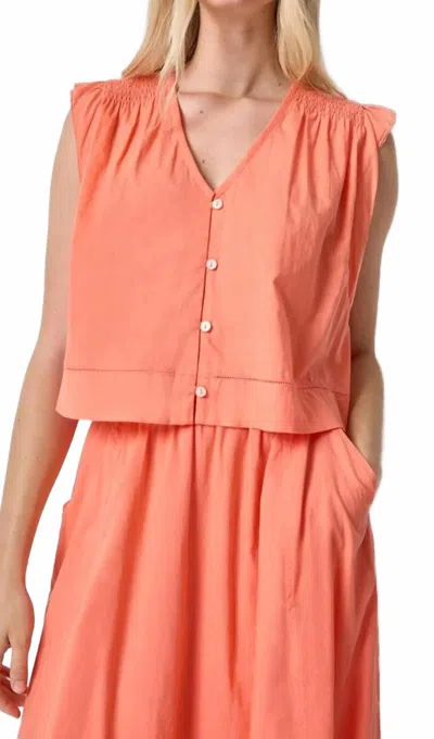 Lilla P Smocked Shoulder V-neck Top In Nectar In Pink