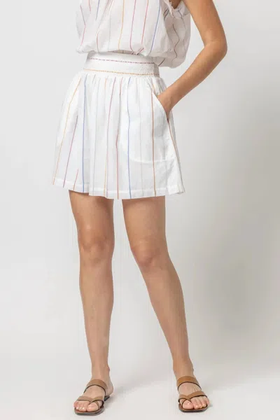 Lilla P Smocked Waist Short Skirt In Multi Stripe