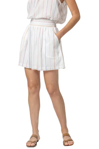 LILLA P SMOCKED WAIST SHORT SKIRT IN MULTI STRIPE