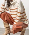Lilla P Soft Boucle Turtle Neck Stripe Sweater In Snow Stripe In Multi