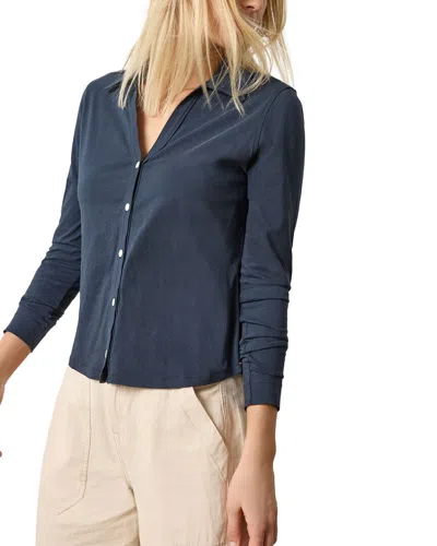 Lilla P Split Collar Button Down Shirt In Blue
