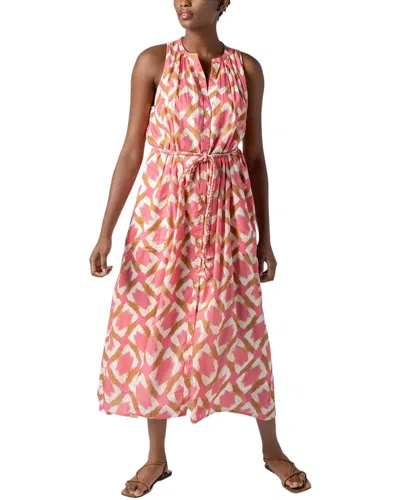 Lilla P Split Neck Belted Maxi Dress In Punch Ikat Print In Pink