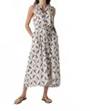Lilla P Split Neck Belted Maxi Dress In Neutral Ikat In Multi