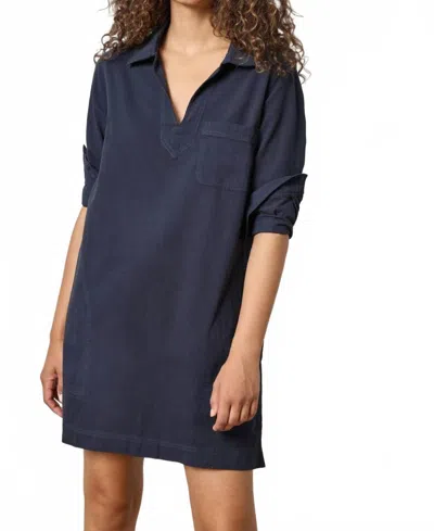 Lilla P Split Neck Collared Dress In Navy In Blue