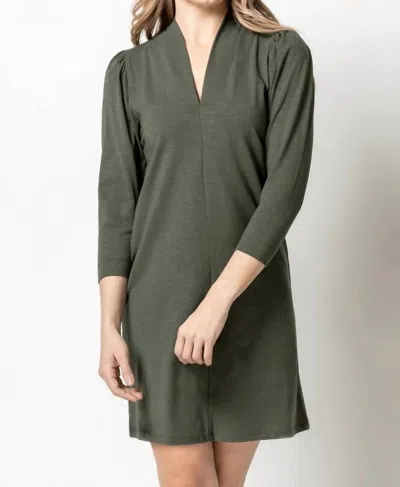 Lilla P Split Neck Dress In Parsley In Green