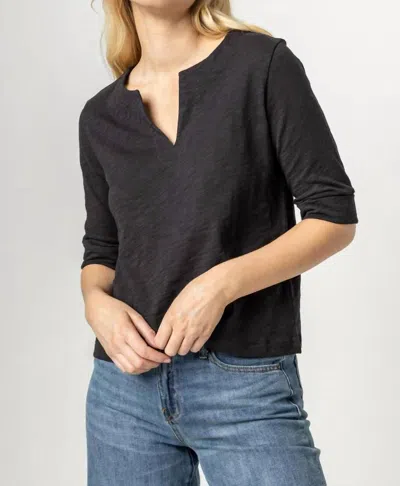Lilla P Split Neck Easy Top In Black