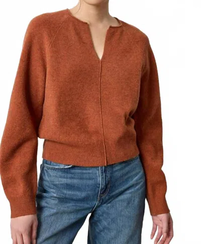 Lilla P Split Neck Raglan Pullover In Chutney In Brown