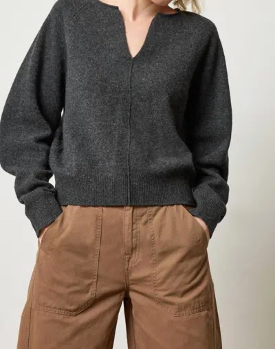 Lilla P Split Neck Raglan Pullover In Graphite In Gray