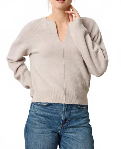Lilla P Split Neck Raglan Pullover Sweater In Quartz In Gray