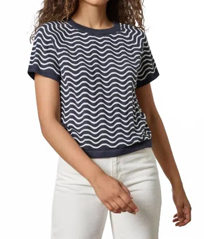 Lilla P Stitch Short Sleeve Sweater In Navy Wave In Blue