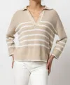 Lilla P Stripe Polo Sweater In Husk In Beige