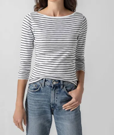 Lilla P Striped 3/4 Boatneck Top In White/black