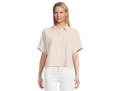 Lilla P Striped Boxy Button Down In Neutral