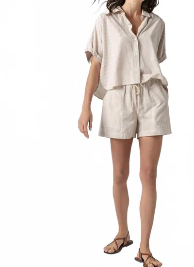Lilla P Striped Boxy Button Down In Flax Striped In Neutral