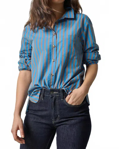 Lilla P Striped Button Down Shirt In Cocoa/lapis In Blue
