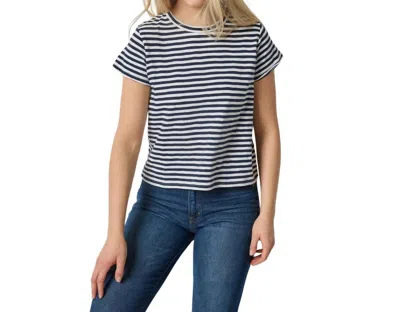 Lilla P Striped Cap Sleeve Crewneck In Black Stripe