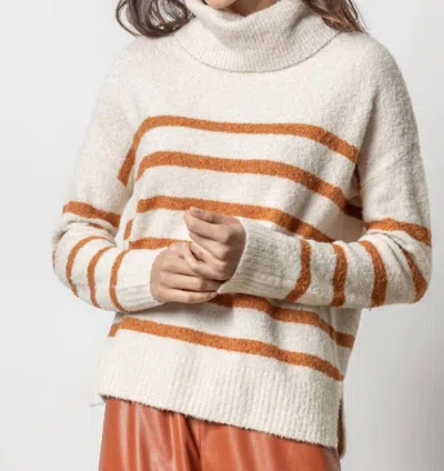 Lilla P Striped Chunky Turtleneck Sweater In Snow Stripe In Multi