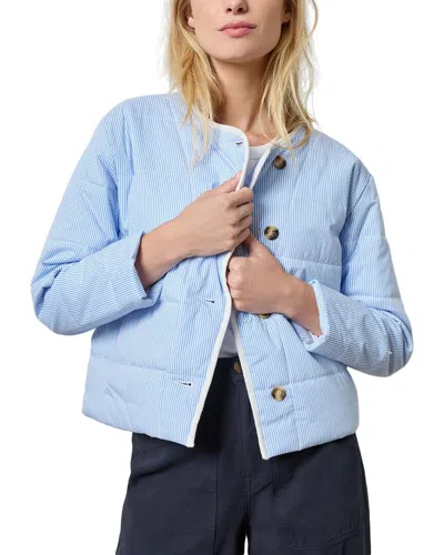Lilla P Striped Collarless Jacket In Blue