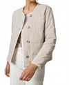 Lilla P Striped Collarless Jacket In Beige In Gray
