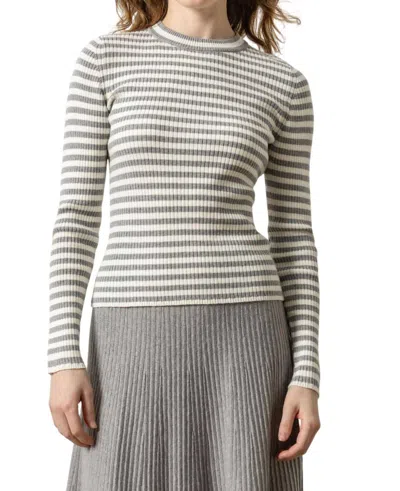 Lilla P Striped Crewneck Sweater In Heather Grey/ivory In Gray