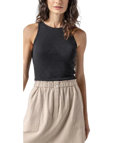 Lilla P Striped High Neck Tank Top In Black