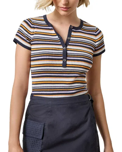 Lilla P Striped Linen-blend Henley In Animal Print