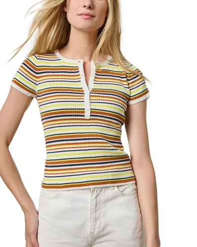 Lilla P Striped Linen-blend Henley In Multi