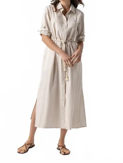 Lilla P Striped Maxi Shirt Dress In Flax Stripe In Multi