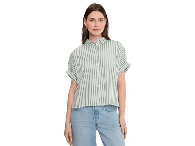 Lilla P Striped Oversized Button Down Dolman In Green
