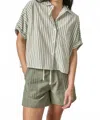 Lilla P Striped Oversized Button Down Dolman Top In Pool Stripe In Multi